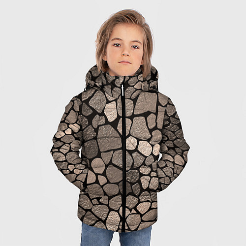 Зимняя куртка для мальчика Черно-коричневая текстура камня / 3D-Светло-серый – фото 3