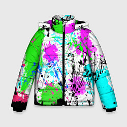 Куртка зимняя для мальчика Неоновые разноцветные пятна и брызги красок, цвет: 3D-черный