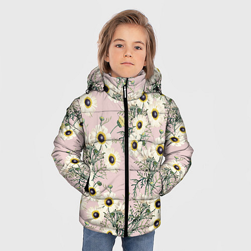 Зимняя куртка для мальчика Цветы Летние Ромашки / 3D-Светло-серый – фото 3
