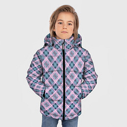 Куртка зимняя для мальчика Розово-серый клетчатый узор в косую клетку, цвет: 3D-светло-серый — фото 2