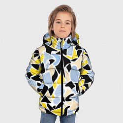 Куртка зимняя для мальчика Абстрактный узор в желто-голубых тонах на черном ф, цвет: 3D-черный — фото 2