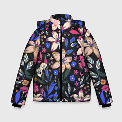Куртка зимняя для мальчика Цветы Красочные Лилии В Саду, цвет: 3D-черный
