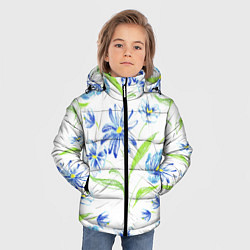 Куртка зимняя для мальчика Цветы Синие Нарисованные Карандашами, цвет: 3D-светло-серый — фото 2