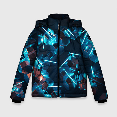 Зимняя куртка для мальчика Неоновые фигуры с лазерами - Голубой / 3D-Светло-серый – фото 1