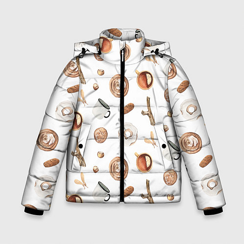 Зимняя куртка для мальчика Узор Кружка, Печенье, Пончик / 3D-Светло-серый – фото 1