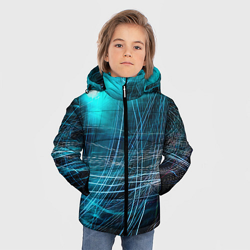 Зимняя куртка для мальчика Неоновые волны и линии - Голубой / 3D-Светло-серый – фото 3