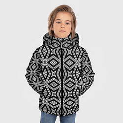 Куртка зимняя для мальчика Черно-белый узор геометрический ромбы, цвет: 3D-черный — фото 2