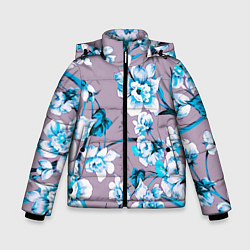 Куртка зимняя для мальчика Летний стилизованный цветочный паттерн, цвет: 3D-светло-серый