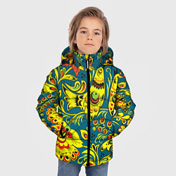 Куртка зимняя для мальчика Хохломская Роспись Две Птицы, цвет: 3D-светло-серый — фото 2