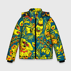 Куртка зимняя для мальчика Хохломская Роспись Две Птицы, цвет: 3D-черный