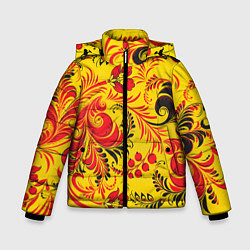 Куртка зимняя для мальчика Хохломская Роспись Цветы, цвет: 3D-черный