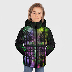 Куртка зимняя для мальчика Неоновое здание ночью - Зелёный, цвет: 3D-черный — фото 2