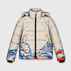 Куртка зимняя для мальчика Японский орнамент волн, цвет: 3D-черный