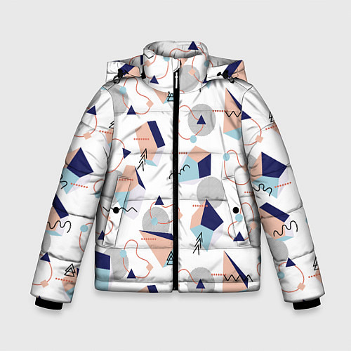 Зимняя куртка для мальчика Многоугольники и Круги / 3D-Светло-серый – фото 1