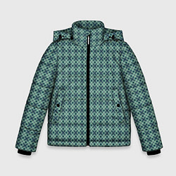 Куртка зимняя для мальчика Мелкий бирюзовый клетчатый узор, цвет: 3D-светло-серый