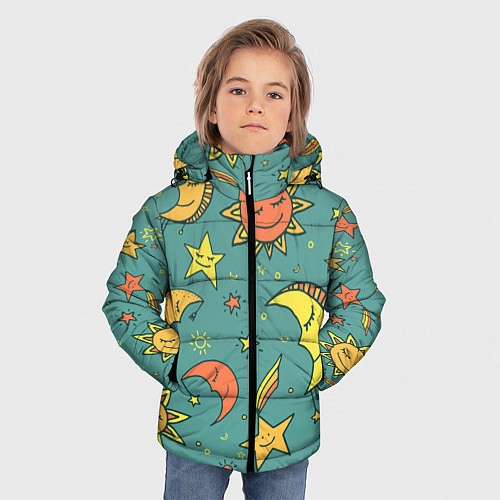 Зимняя куртка для мальчика Солнце, Луна и Звёзды / 3D-Светло-серый – фото 3