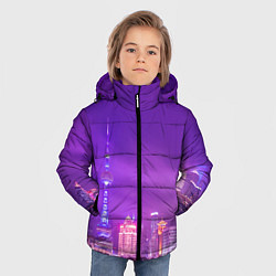 Куртка зимняя для мальчика Неоновый мегаполис - Фиолетовый, цвет: 3D-красный — фото 2