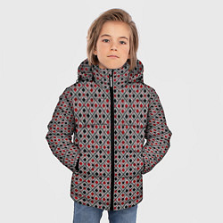 Куртка зимняя для мальчика Красный, черный квадраты на гранжевом сером, цвет: 3D-красный — фото 2
