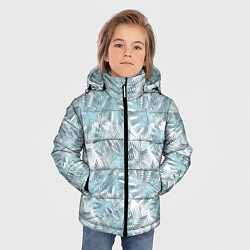 Куртка зимняя для мальчика Голубые листья пальмы на белом, цвет: 3D-черный — фото 2