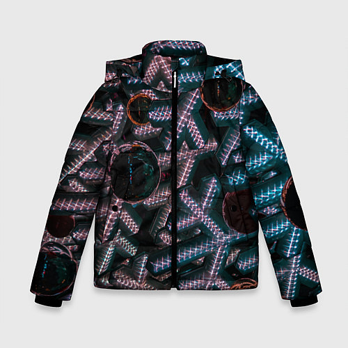 Зимняя куртка для мальчика Абстрактные металлические фигуры - Сиреневый / 3D-Светло-серый – фото 1