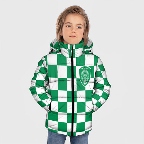 Зимняя куртка для мальчика ФК Ахмат на фоне бело зеленой формы в квадрат / 3D-Светло-серый – фото 3