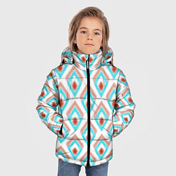 Куртка зимняя для мальчика Бирюзовые с рыжим неоновые абстрактные ромбы, цвет: 3D-светло-серый — фото 2