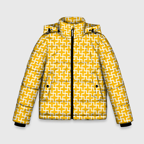 Зимняя куртка для мальчика Белые крестики на желтом фоне / 3D-Светло-серый – фото 1