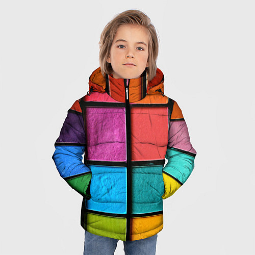 Зимняя куртка для мальчика Абстрактный набор красок-паттернов / 3D-Светло-серый – фото 3