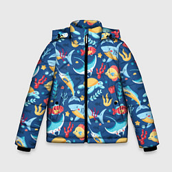 Куртка зимняя для мальчика Акула, скат и другие обитатели океана - лето, цвет: 3D-черный