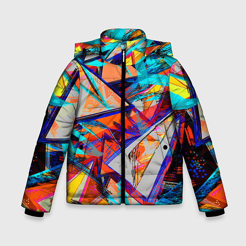 Зимняя куртка для мальчика Яркий неоновый абстрактный узор / 3D-Светло-серый – фото 1