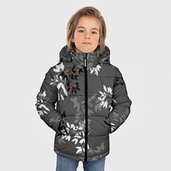 Куртка зимняя для мальчика Черные и серые ветки с красными ягодами на темно-с, цвет: 3D-светло-серый — фото 2