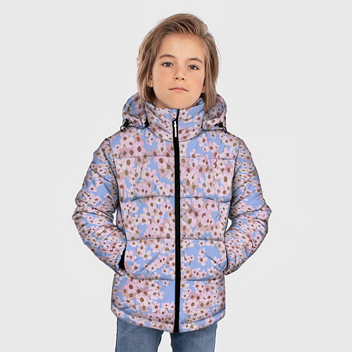 Зимняя куртка для мальчика Цветы Нарисованные На Голубом Фоне / 3D-Светло-серый – фото 3