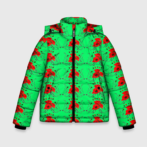 Зимняя куртка для мальчика Blooming red poppies / 3D-Светло-серый – фото 1