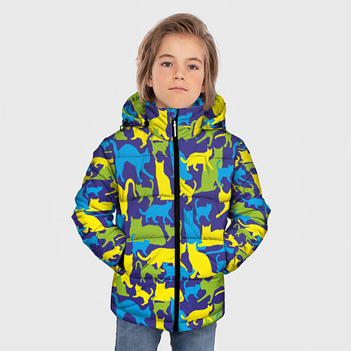 Зимняя куртка для мальчика Синий кошачий камуфляж / 3D-Светло-серый – фото 3