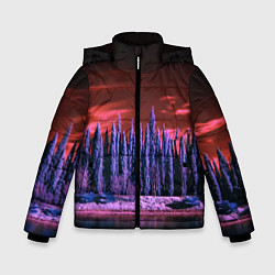 Куртка зимняя для мальчика Абстрактный фиолетовый лес и тёмная река, цвет: 3D-черный