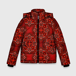 Куртка зимняя для мальчика Красные абстрактные круглые узоры, цвет: 3D-светло-серый