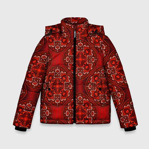 Зимняя куртка для мальчика Красные абстрактные круглые узоры / 3D-Светло-серый – фото 1