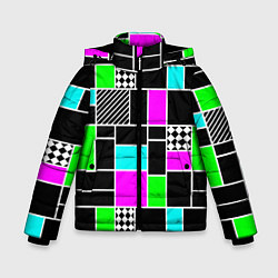 Куртка зимняя для мальчика Неоновый геометрический узор на черном, цвет: 3D-светло-серый