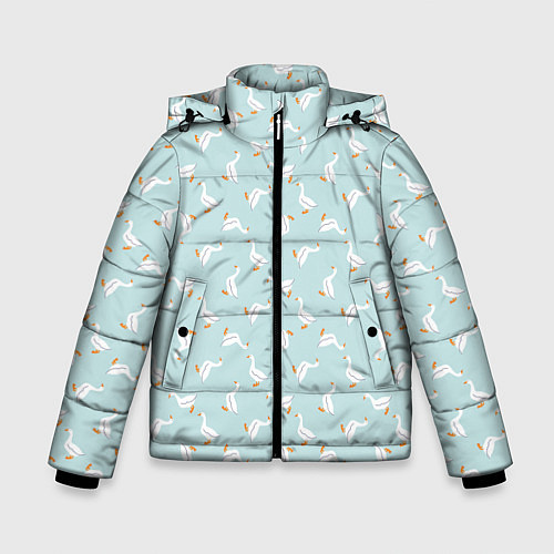 Зимняя куртка для мальчика Гуси на нежно-голубом паттерн / 3D-Красный – фото 1