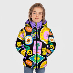 Куртка зимняя для мальчика Летние наклейки pop-art паттерн, цвет: 3D-черный — фото 2