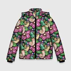 Зимняя куртка для мальчика Объемные цветы и листья