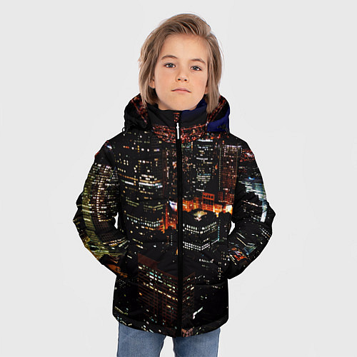 Зимняя куртка для мальчика Ночной город - вид с высоты / 3D-Светло-серый – фото 3