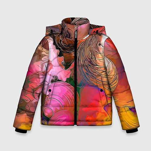 Зимняя куртка для мальчика Стилизованная композиция из океанских ракушек / 3D-Красный – фото 1