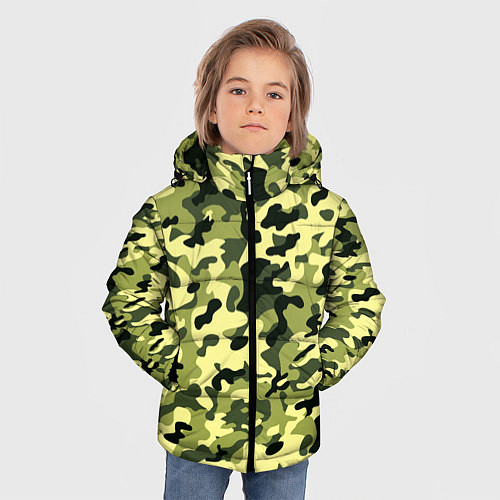 Зимняя куртка для мальчика Камуфляж Зеленые листья / 3D-Светло-серый – фото 3