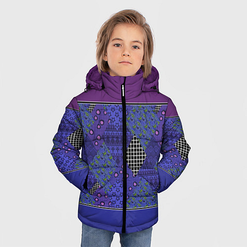 Зимняя куртка для мальчика Combined burgundy-blue pattern with patchwork / 3D-Светло-серый – фото 3