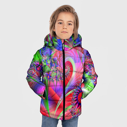Зимняя куртка для мальчика Фракталы нежных оттенков / 3D-Светло-серый – фото 3