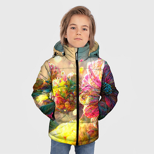 Зимняя куртка для мальчика Цветы абстракция / 3D-Светло-серый – фото 3