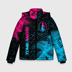 Куртка зимняя для мальчика Tomb Raider - neon gradient: надпись, символ, цвет: 3D-черный