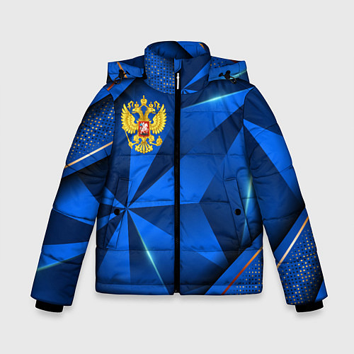 Зимняя куртка для мальчика Герб РФ на синем объемном фоне / 3D-Красный – фото 1