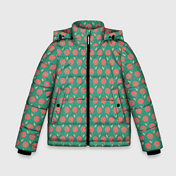 Куртка зимняя для мальчика Паттерн из цветов на зеленом фоне, цвет: 3D-красный